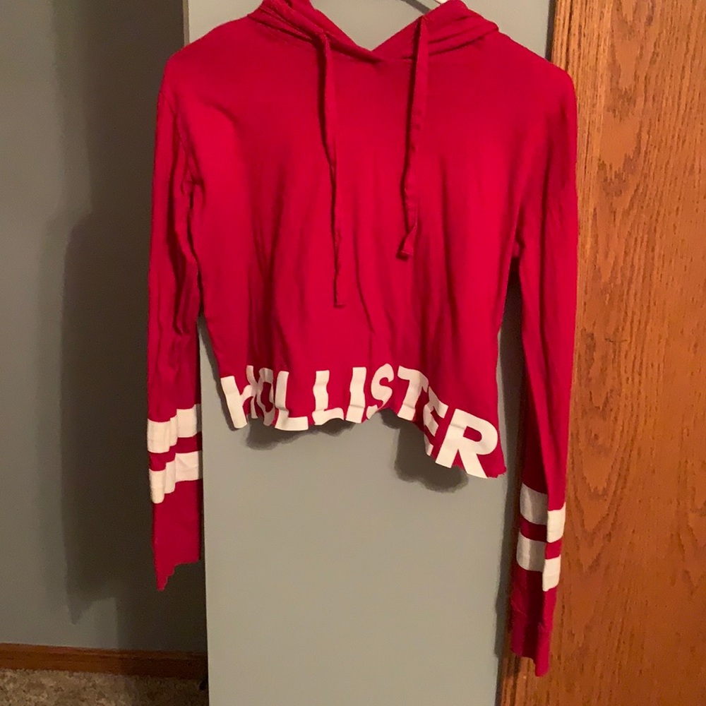 Red cropped Hollister hoodie